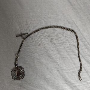 SILVER ANTIQUE 19th Century Victorian English Pocket Watch Chain and Fob